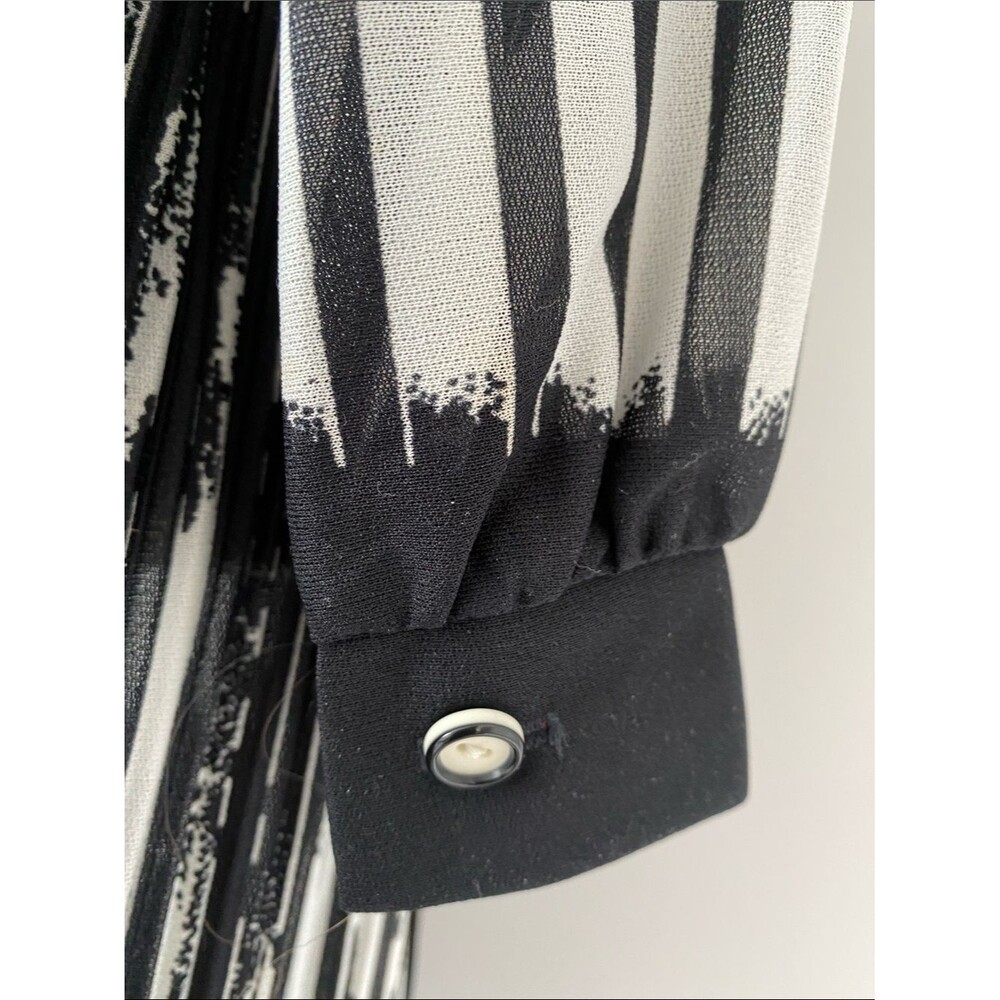 VTG 70's Black and White Pleated Long-Sleeve Shirt Dress with Contrast Belt Sz S - Picture 7 of 11